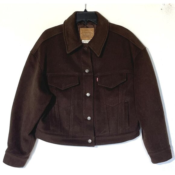 Levi's Brown Wool Blend Baby Bubble Pockets Button Oversized Trucker Jacket - Picture 3 of 16